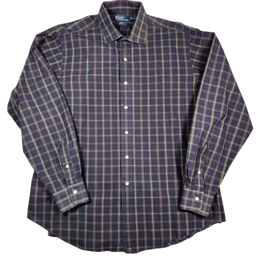 Polo Ralph Lauren Regent Classic Fit Plaid Shirt Mens 17.5 XL Purple